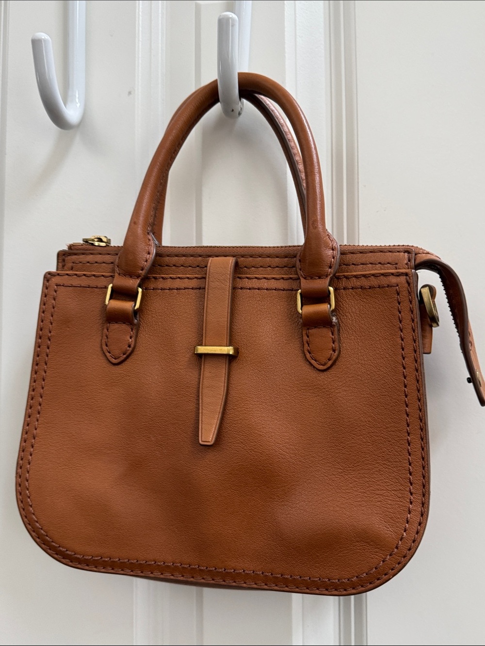 Fossil Small Leather Satchel in Cognac Brown